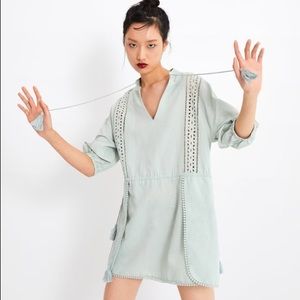 Zara drawstring dress with lace inserts